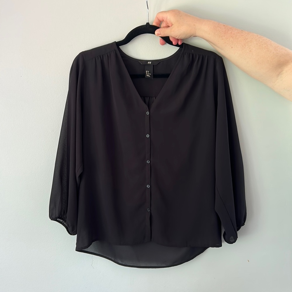 Black H&M Blouse, semi sheer button up long sleeves